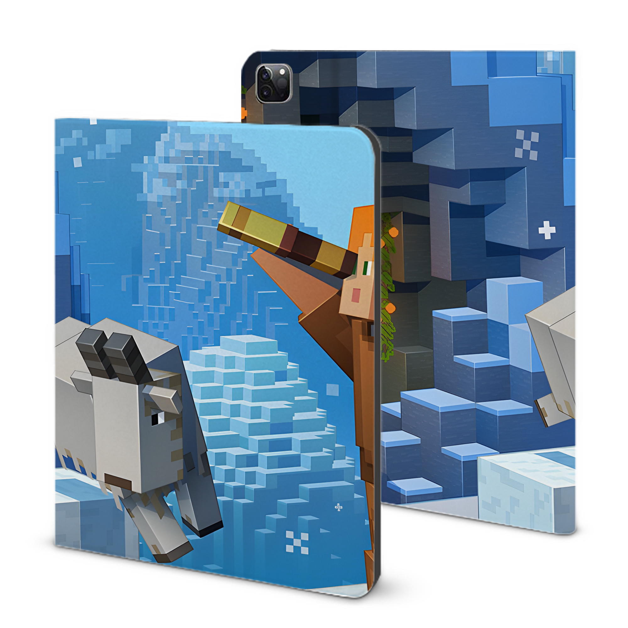 （画像用） マインクラフト ブロックの世界 Minecraft MC Block world IPad ケース ブック型 PUレザー TPU 耐衝撃 軽量 薄型 ペン収納なし 全面保護 IPad 各モデル対応